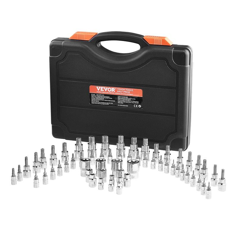 VEVOR Torx Bit Socket and External Torx Socket Set 60-Piece S2 Alloy Steel Cr-V Steel