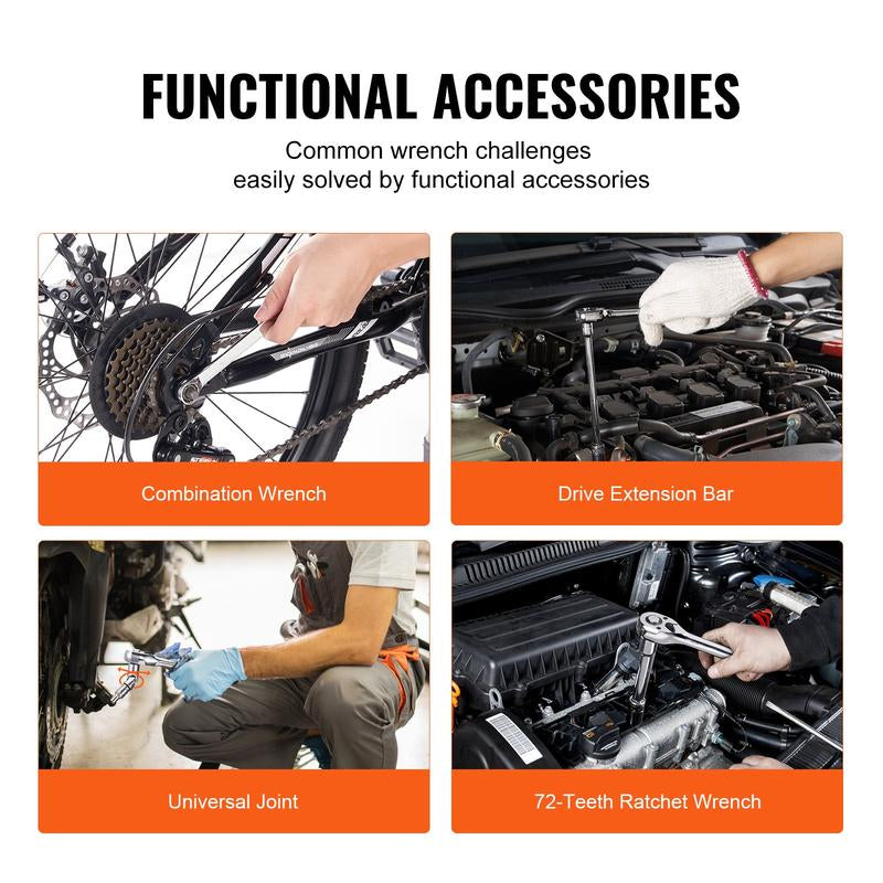 VEVOR Mechanics Tool Set and Socket Set, 1/4" 3/8" 1/2" Sockets, 145/205/450 Pcs SAE & Metric Tools, Storage Case, Accessories Included VEVOR Super Brand Day