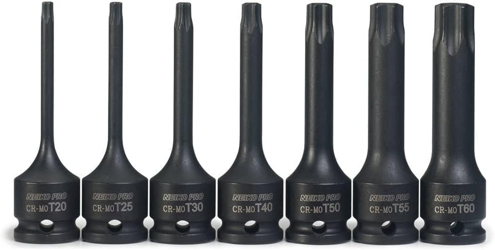 01132B 3/8” Drive Torx Star Driver Bit Socket Set | 7 Piece | T20 to T60 | 3” Length | Cr-Mo Impact Grade