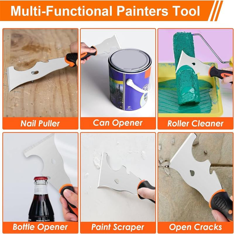 THINKWORK 14Pcs Stainless Steel Paint Scraper Tools, Drywall Knife Set, Putty Knife Set for Removing Wallpaper, Repairing Drywall, Applying Putty