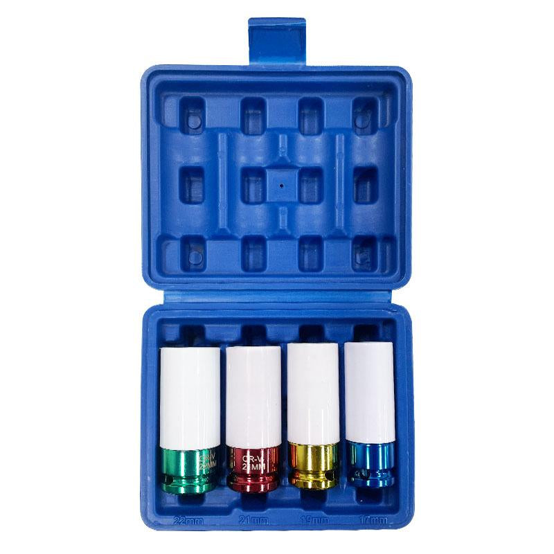 1/2In Impact Drive Lug Nut Socket 5Pcs Set – Non-Marring Impact Lug Nut Socket with Protective Sleeves, Thin-Walled Wheel Rim Protectors Tool 15Mm 17Mm 19Mm 21Mm 22 Mm