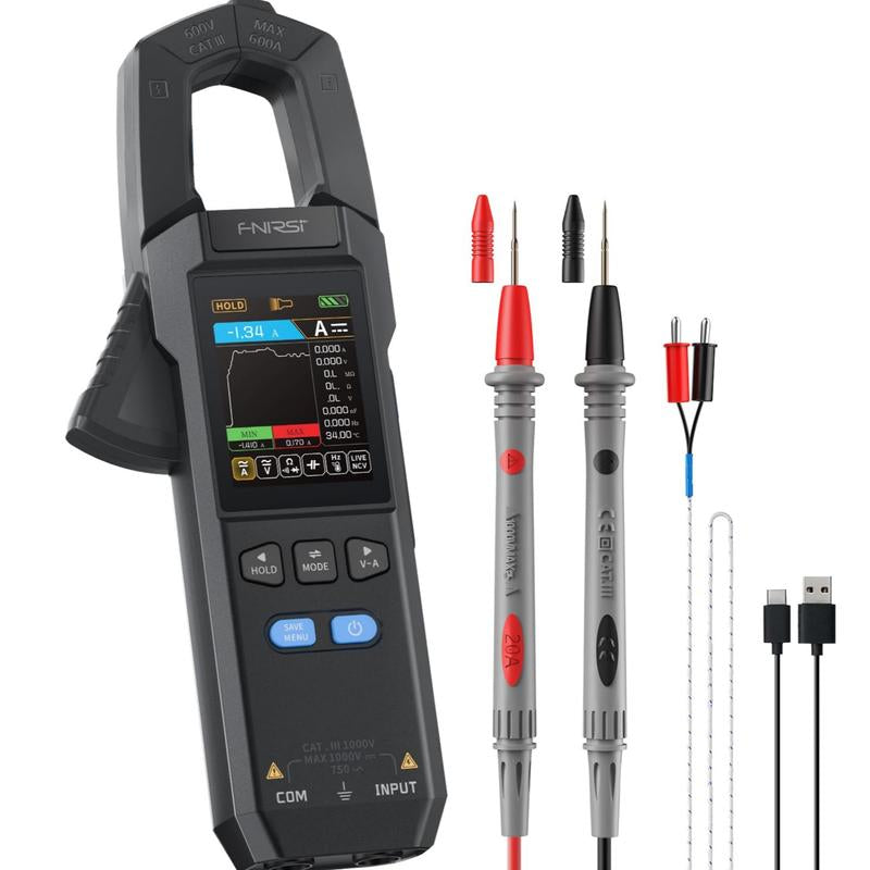 FNIRSI DMC-100 DC AC Current Voltage Clamp Meter Multimeter USB Charger 10000 Counts 600A Amperimetric Clamp Tester NCV Electrician Tools