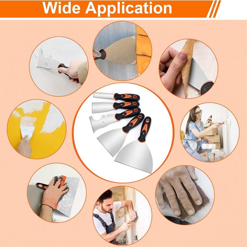 THINKWORK 14Pcs Stainless Steel Paint Scraper Tools, Drywall Knife Set, Putty Knife Set for Removing Wallpaper, Repairing Drywall, Applying Putty