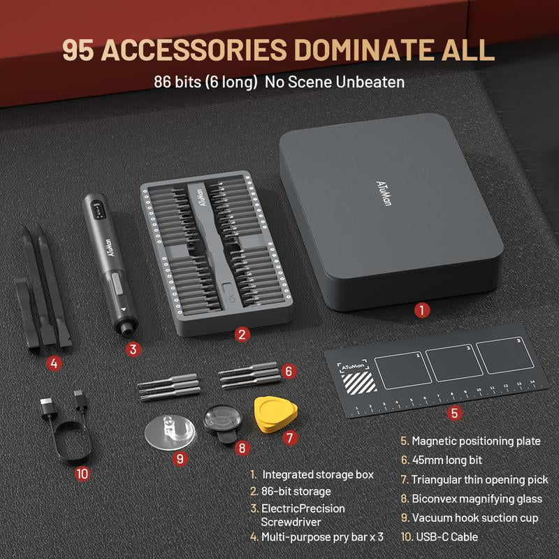 ATUMAN E3 95-In-1 Electric Screwdriver Set with Digital Display, Magnetic Positioning Plate for Phone/Tablet/Laptop Repair