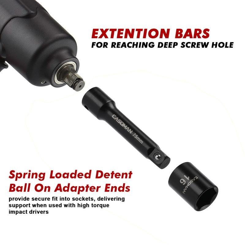 CASOMAN 49-Piece 3/8" Drive Impact Socket Set Sae/Metric 6 Point CR-V Steel Includes Extension Bar Adapter & Universal Joint Tool #Tiktokshopbacktoschool - Hex Wrenches #Tiktokshopfalldealsforyou