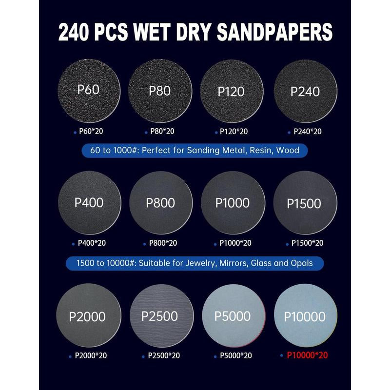 268 PCS 1 Inch Wet Dry Sanding Discs and Drums for Dremel Sanding Bits, Hook and Loop Sandpaper 60-10000 Grit for Dremel Rotary Tool Accessories, Micromesh Pads Polishing Kit for Resin Wood Jewelry