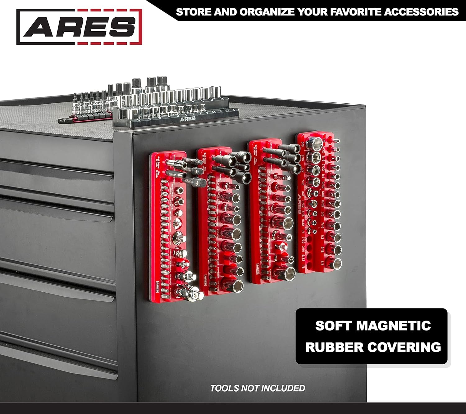 70750-34-Piece Magnetic Tool Accessory Holder - Powerful Magnets Hold Socket Adapters, Universal Joints, Bit Holders, and Bits
