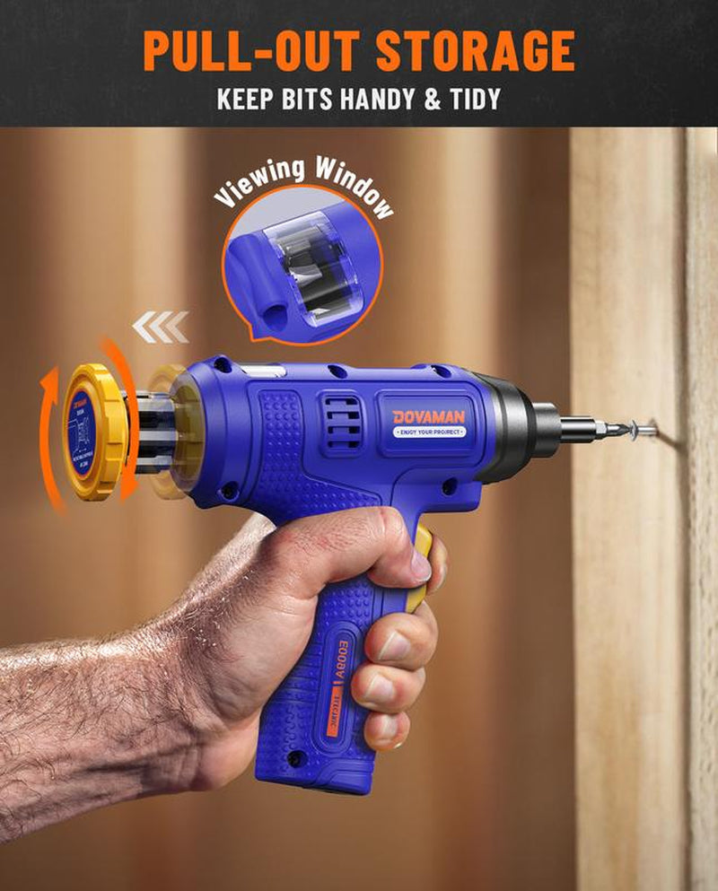 DOVAMAN 4V Electric Screwdriver, Built-In Bit Storage, Type-C Fast Charge, LED, 6NM Protable Cordless Screwdriver W/7 Bits & Storage Box, Ideal for DIY Projects Tool