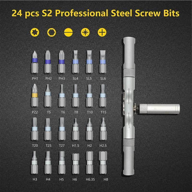SEESE 24-In-1 Magnetic Screwdriver Set, Multifunctionalscrewdriver Drill Bit Set, Household Repair Toolkit with Detachable T-Shaped Ratchet Handle