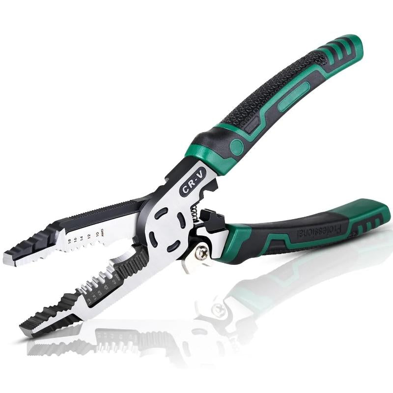 1/2Pcs 10-In-1 Wire Stripper Pliers, Cable Cutters, 9" Multifunctional Combination Plier with Wire Stripper Crimper Cutter, Screw Gripping Pliers Hand Tool for Electrical Engineer Spring Loaded Home