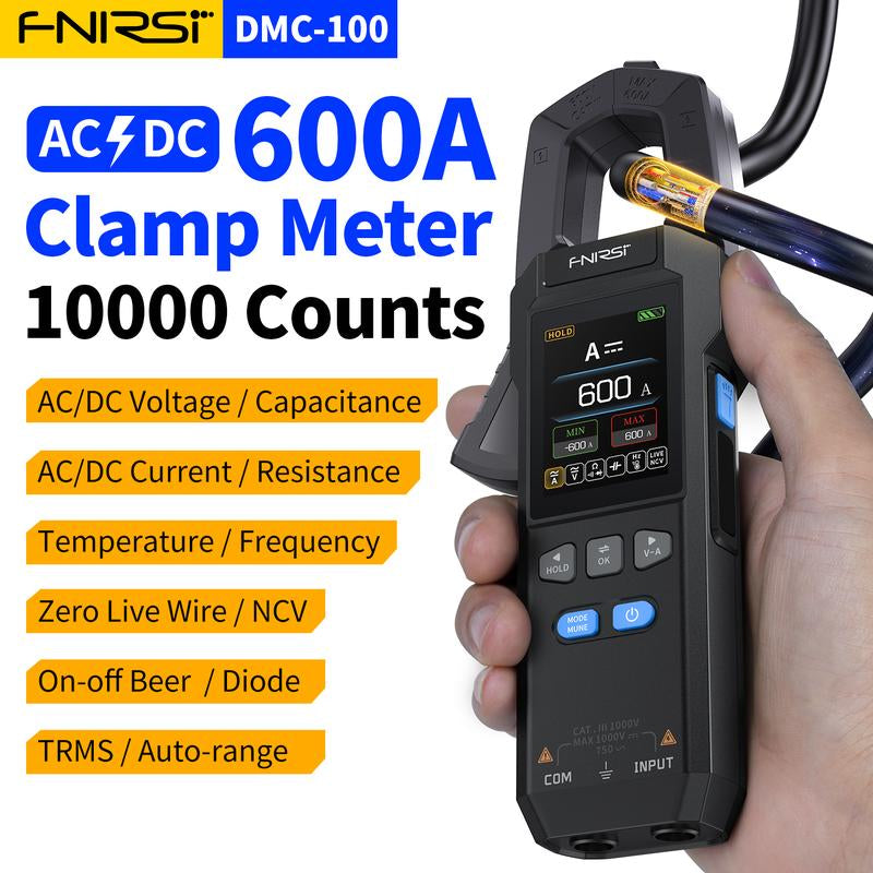 FNIRSI DMC-100 DC AC Current Voltage Clamp Meter Multimeter USB Charger 10000 Counts 600A Amperimetric Clamp Tester NCV Electrician Tools