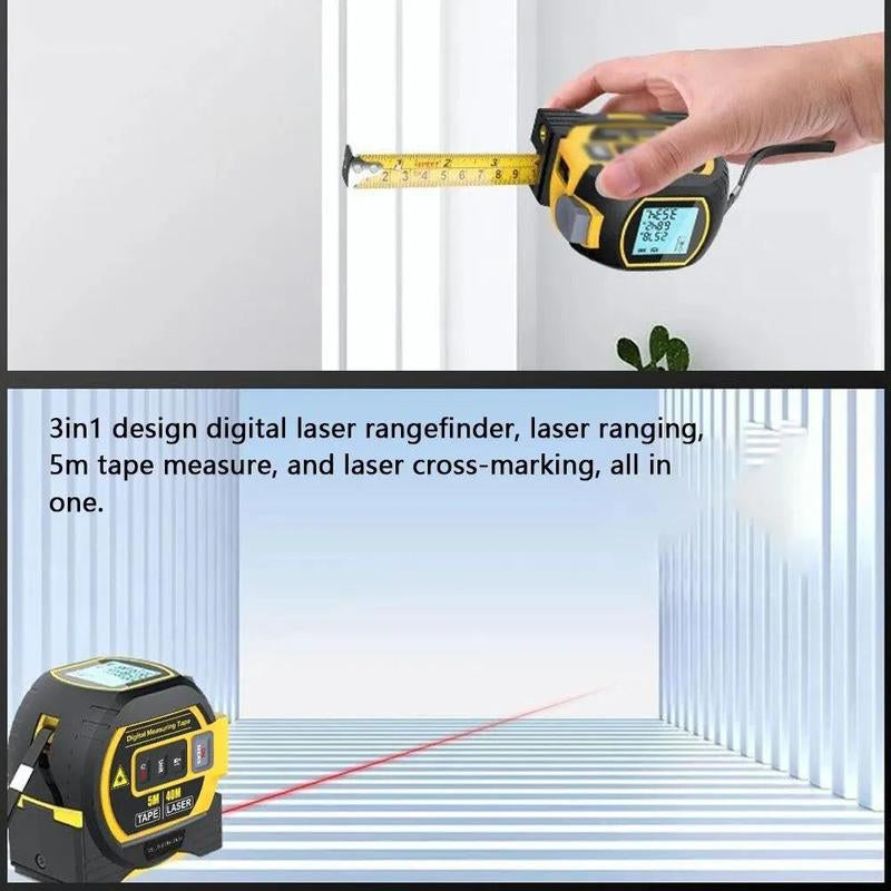 40M/60M Laser Tape Measure, 1 Count 3-In-1 5M Digital Tape Measure, High Precision Laser Rangefinder, Steel Tape Measure, Hand Measuring Tool, Hardware