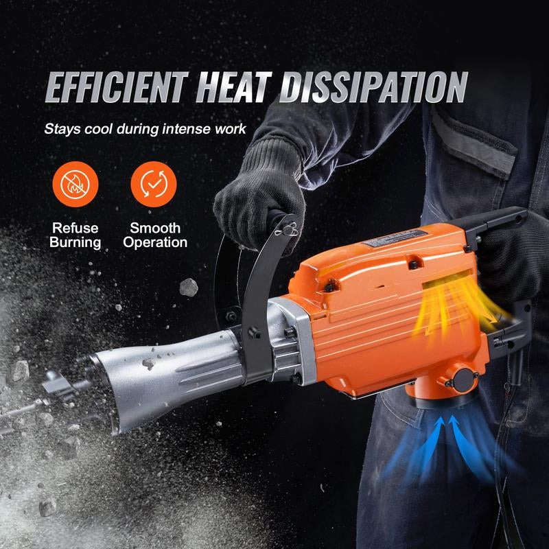 VEVOR Demolition Jack Hammer with 2/4/6 Chisel Bit, 360°C Swiveling Front Handle, Electric Hammer & Gloves for Concrete Breaking VEVOR Super Brand Day