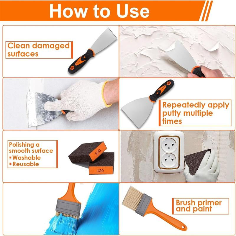 THINKWORK 14Pcs Stainless Steel Paint Scraper Tools, Drywall Knife Set, Putty Knife Set for Removing Wallpaper, Repairing Drywall, Applying Putty