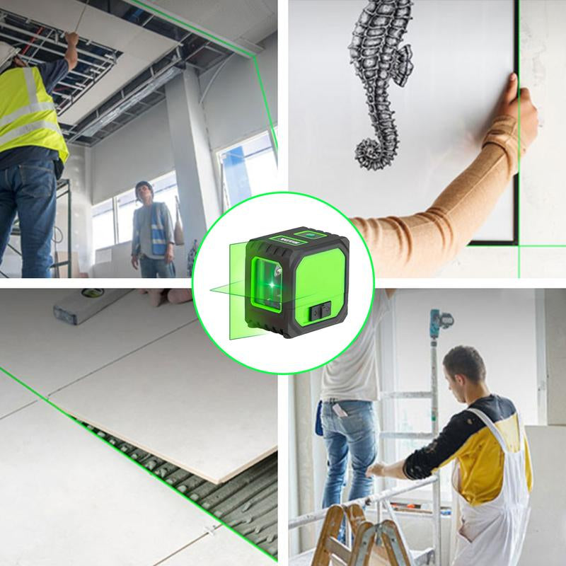 2-Line Mini Portable Laser Level, Auto-Leveling Laser Level with Cross Vertical & Horizontal Green Lines, High Precision, 360° Rotatable Magnetic Bracket, Height-Adjustable Tripod - Easier for Ceiling Work, Rechargeable Lithium Battery