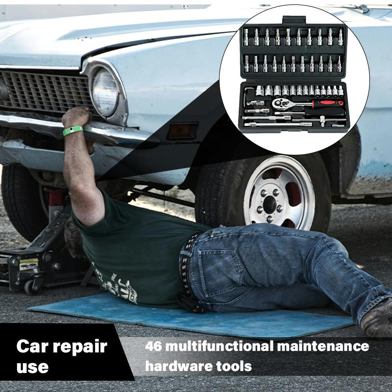 46/53 Pieces 1/4 Inch Drive Socket Ratchet Wrench Set, with Bit Socket Set Metric and Extension Bar for Auto Repairing and Household with Storage Case