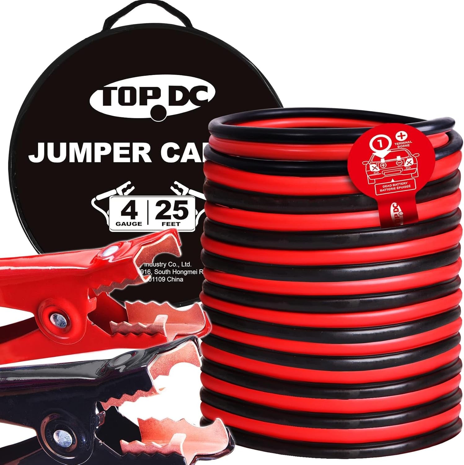 4 Gauge 25 Feet Jumper Cables for Car, SUV and Trucks Battery, Heavy Duty Automotive Booster Cables for Jump Starting Dead or Weak Batteries with Carry Bag, (TD-P0425)