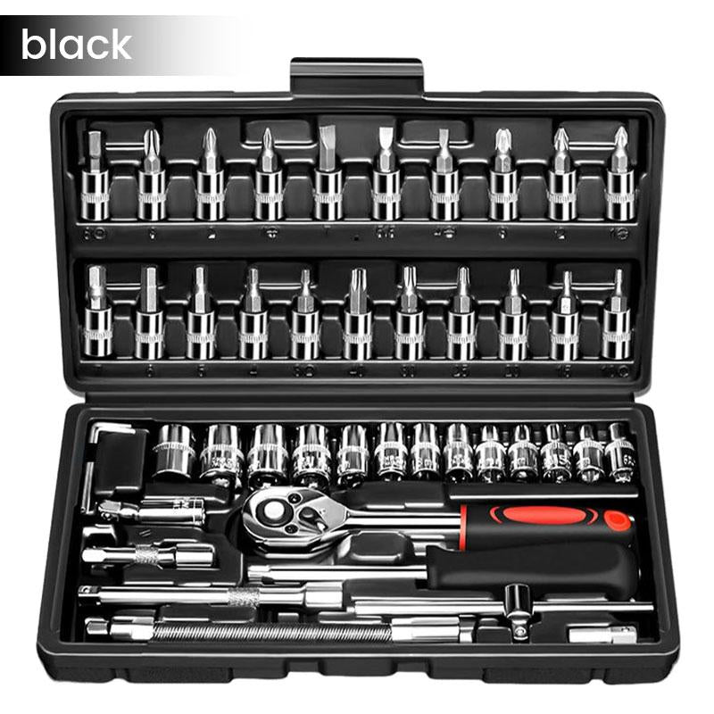 46/53 Pieces 1/4 Inch Drive Socket Ratchet Wrench Set, with Bit Socket Set Metric and Extension Bar for Auto Repairing and Household with Storage Case