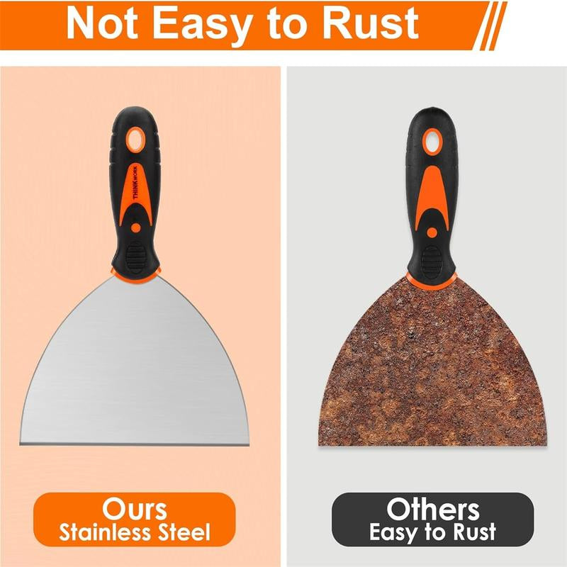 THINKWORK 14Pcs Stainless Steel Paint Scraper Tools, Drywall Knife Set, Putty Knife Set for Removing Wallpaper, Repairing Drywall, Applying Putty