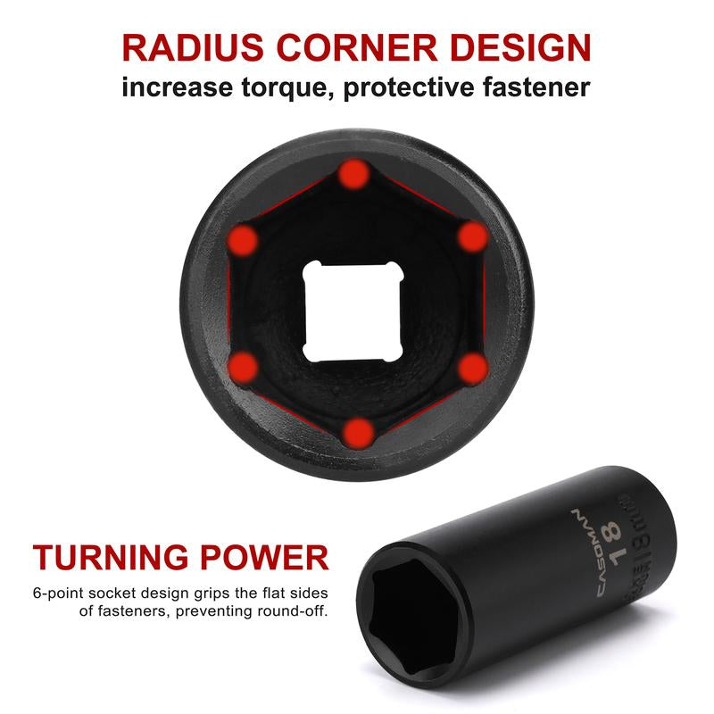 CASOMAN 49-Piece 3/8" Drive Impact Socket Set Sae/Metric 6 Point CR-V Steel Includes Extension Bar Adapter & Universal Joint Tool #Tiktokshopbacktoschool - Hex Wrenches #Tiktokshopfalldealsforyou
