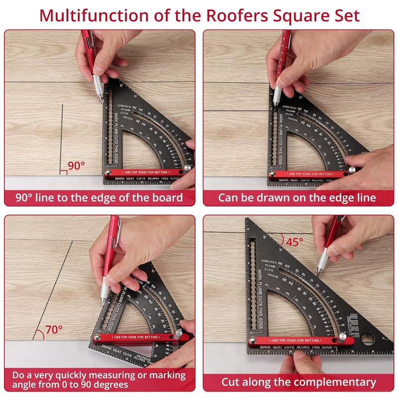 7 Inch Carpenter Square Rafter Square Woodworking Square Tool Aluminium Adjustable Combination Metal Carpentry Triangle Ruler with Marking Pen