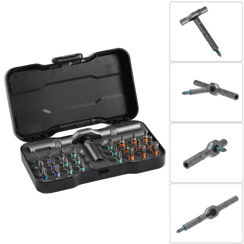 SEESE 24-In-1 Magnetic Screwdriver Set, Multifunctionalscrewdriver Drill Bit Set, Household Repair Toolkit with Detachable T-Shaped Ratchet Handle