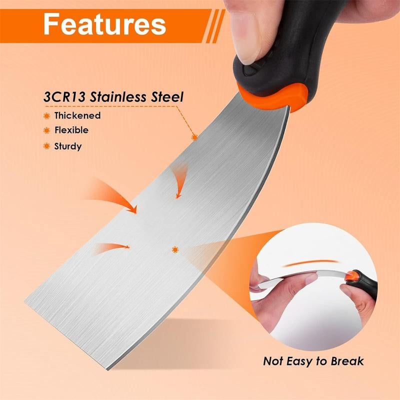 THINKWORK 14Pcs Stainless Steel Paint Scraper Tools, Drywall Knife Set, Putty Knife Set for Removing Wallpaper, Repairing Drywall, Applying Putty