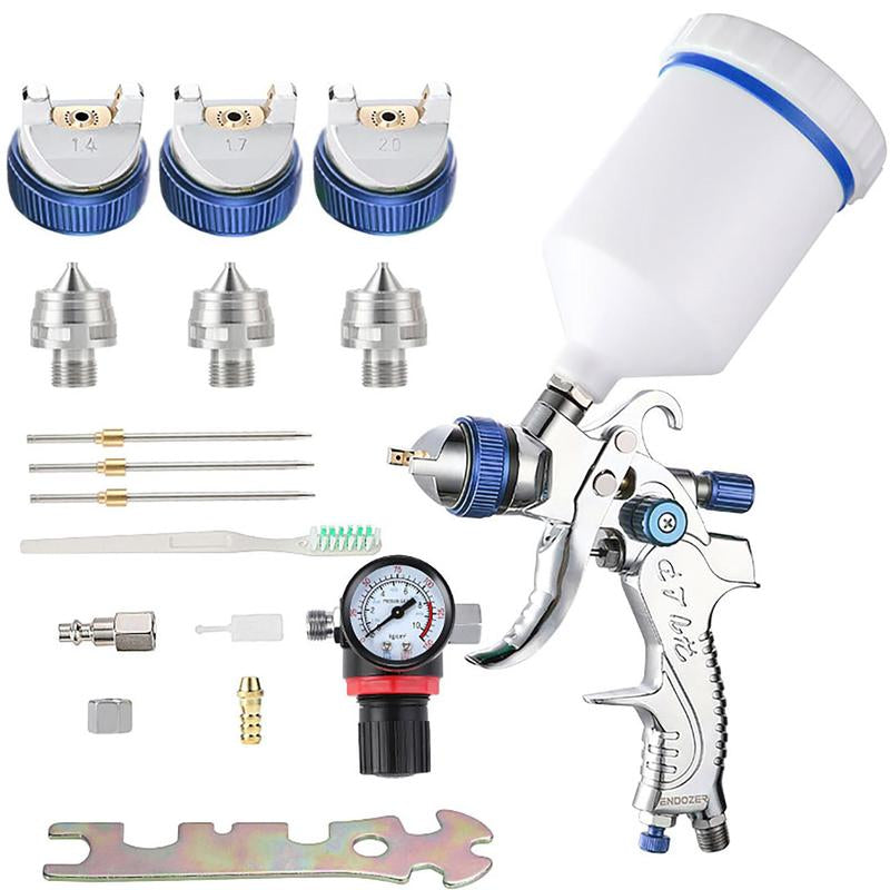 ENDOZER Professional HVLP Spray Gun Set Gravity Feed Air Spray Gun with 1.4, 1.7, 2.0Mm Nozzles 20Oz 600Cc with Gauge for Auto Paint, Primer, Clear/Top Coat & Touch-Up (Not Suitable for Latex Paint