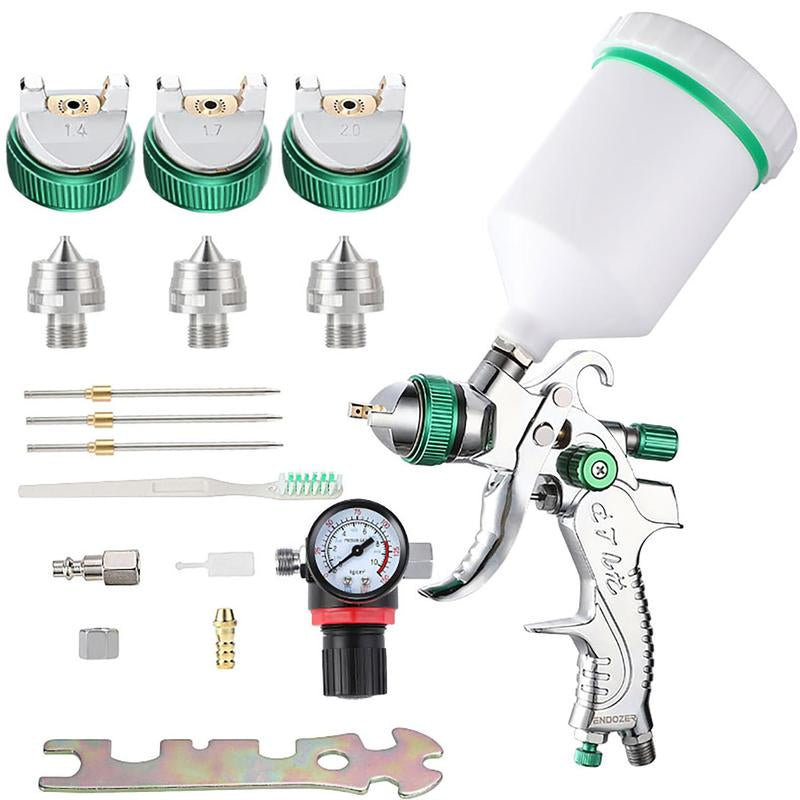 ENDOZER Professional HVLP Spray Gun Set Gravity Feed Air Spray Gun with 1.4, 1.7, 2.0Mm Nozzles 20Oz 600Cc with Gauge for Auto Paint, Primer, Clear/Top Coat & Touch-Up (Not Suitable for Latex Paint