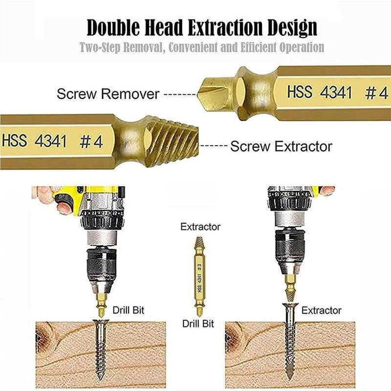 Stripped Broken Screw Remover,6 Counts Set Easy Out Bolt Extractor, Damaged Screw Extractor Set,Double Head Extraction Design Extractor Head,Household Repair Tools, Power Tool Accessories, Screwdriver Bit Clip.