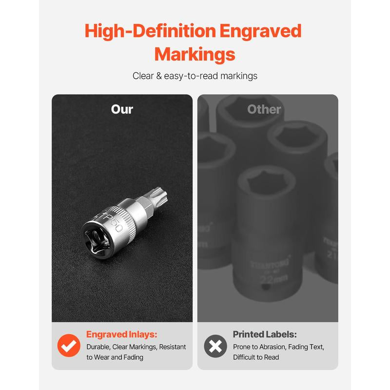 VEVOR Torx Bit Socket and External Torx Socket Set 60-Piece S2 Alloy Steel Cr-V Steel