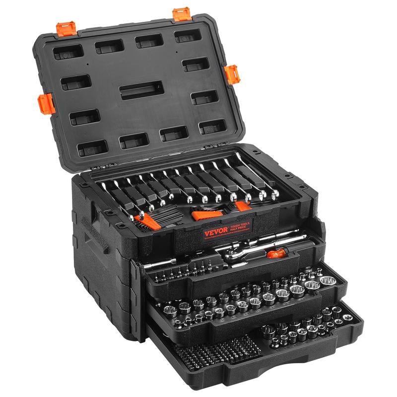 VEVOR Mechanics Tool Set and Socket Set, 1/4" 3/8" 1/2" Sockets, 145/205/450 Pcs SAE & Metric Tools, Storage Case, Accessories Included VEVOR Super Brand Day