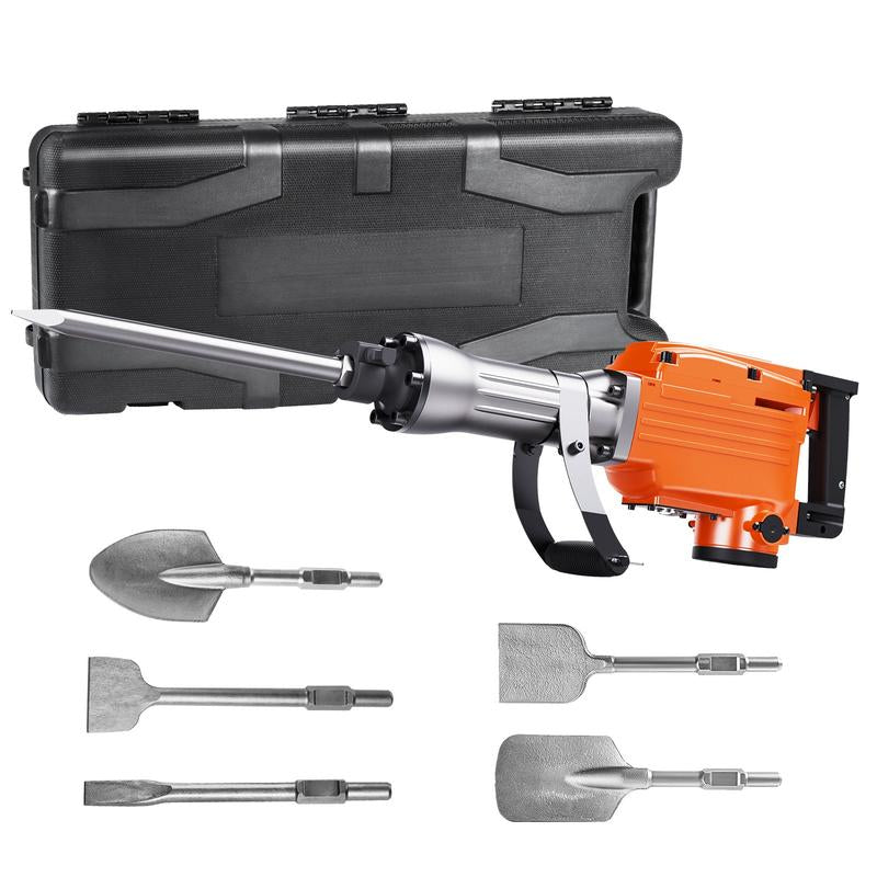 VEVOR Demolition Jack Hammer with 2/4/6 Chisel Bit, 360°C Swiveling Front Handle, Electric Hammer & Gloves for Concrete Breaking VEVOR Super Brand Day