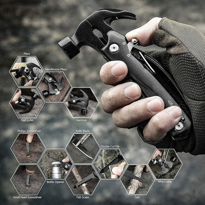 14-In-1 Multitool Hammer, Multitool with DIY Stickers, Safety Lock, Screwdriver Bits Set and Durable Nylon Sheath, Multi Tool for Outdoor, Ideal Gifts for Father, Husband, Boyfriend,Camping Essentials Mens Gift for Him, Birthday Gift Idea,Mini Multi Tool
