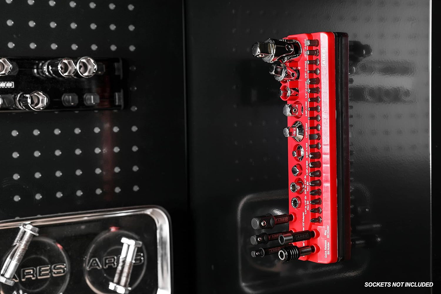 70750-34-Piece Magnetic Tool Accessory Holder - Powerful Magnets Hold Socket Adapters, Universal Joints, Bit Holders, and Bits