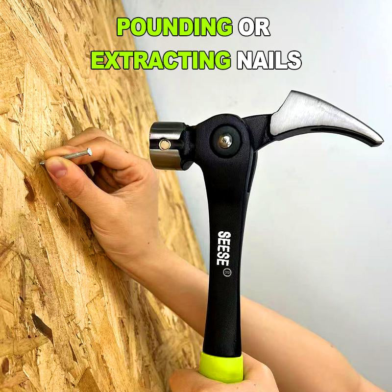 SEESE 16Oz Claw Hammer with Magnetic Nail Starter,Indexing Rip Claw,Forged Steel Head,Shock-Absorbing TPR Grip,Heavy Duty Framing & DIY Tool