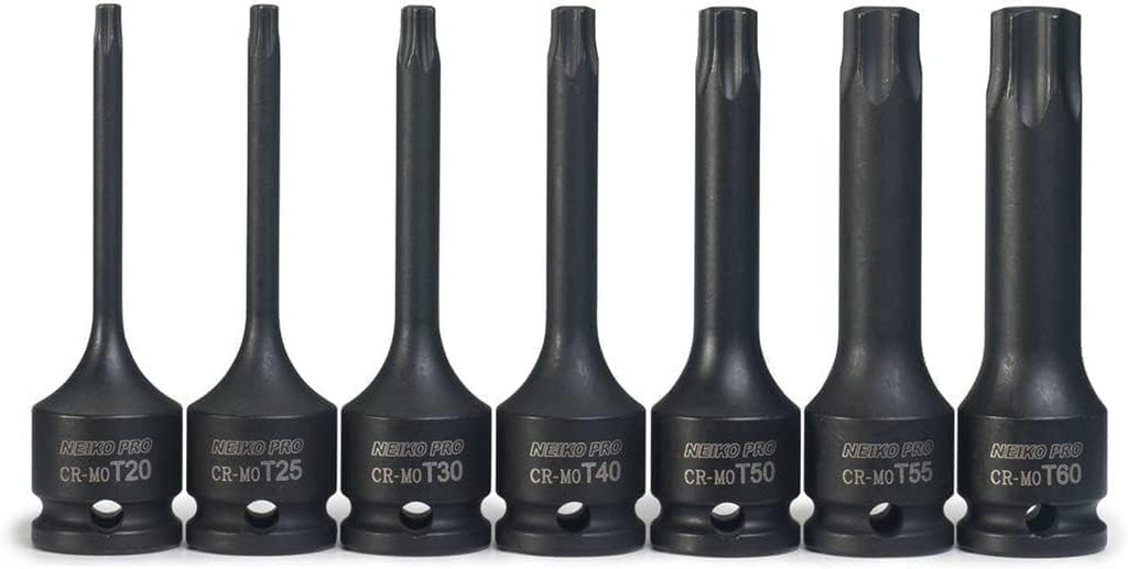 01132B 3/8” Drive Torx Star Driver Bit Socket Set | 7 Piece | T20 to T60 | 3” Length | Cr-Mo Impact Grade