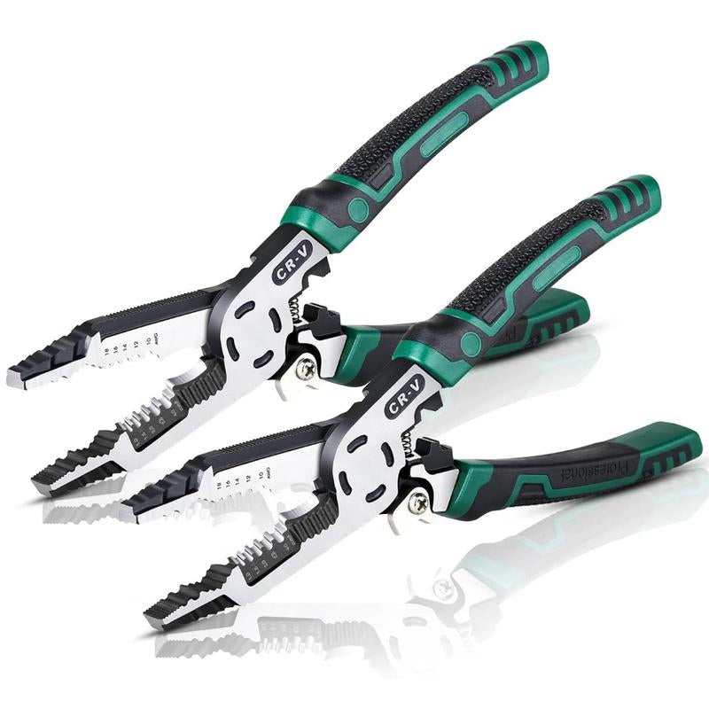 1/2Pcs 10-In-1 Wire Stripper Pliers, Cable Cutters, 9" Multifunctional Combination Plier with Wire Stripper Crimper Cutter, Screw Gripping Pliers Hand Tool for Electrical Engineer Spring Loaded Home