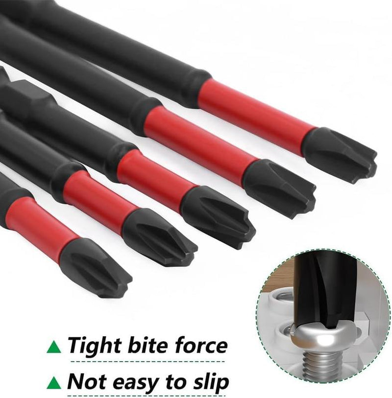 FPH2 Impact Screwdriver Bit Set for Electricians, S2 Steel 65Mm & 110Mm, 1/4 Inch Hex Shank Magnetic Cross Slot Screw Driver Drill Bits Used on Circuit Breakers