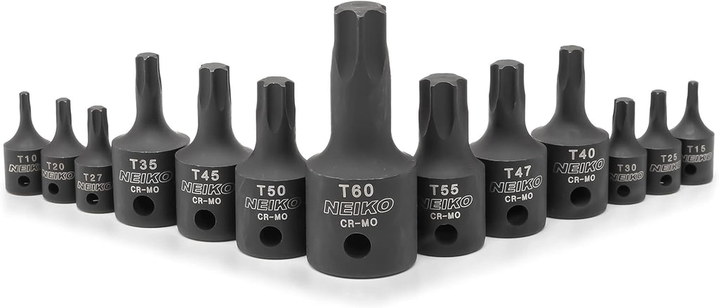 10281B Impact Torx Bit Socket Set, 1/4", 3/8" and 1/2" Drive, 6 Point Star Sockets, Heavy Duty Impact Grade Cr-Mo, T10 to T60 High Impact, Professional Grade Auto & Motorcycle Mechanic Socket