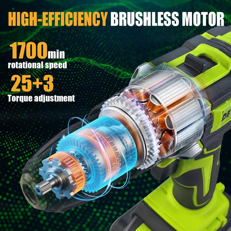 Drill Toolkit,2025 New Upgraded Brushless Motor with 2 * 4.0Ah,Electric Screwdriver Power Tools Hand Drill Pack,Power Drill Kit with Battery and Charger,For DIY Enthusiasts & Homeowners - Perfect Gift for Home Improvement Projects,Tool Box,Big Tool Set,