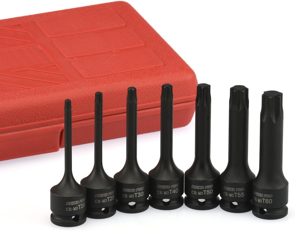 01132B 3/8” Drive Torx Star Driver Bit Socket Set | 7 Piece | T20 to T60 | 3” Length | Cr-Mo Impact Grade