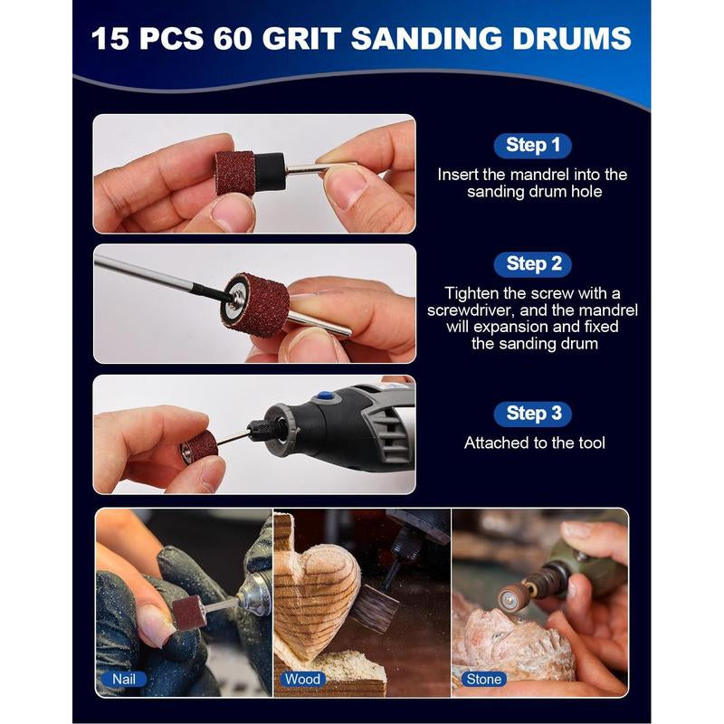 268 PCS 1 Inch Wet Dry Sanding Discs and Drums for Dremel Sanding Bits, Hook and Loop Sandpaper 60-10000 Grit for Dremel Rotary Tool Accessories, Micromesh Pads Polishing Kit for Resin Wood Jewelry