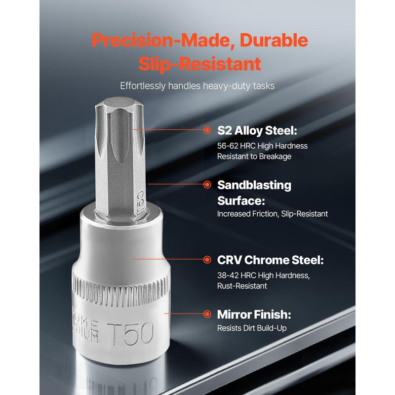 VEVOR Torx Bit Socket and External Torx Socket Set 60-Piece S2 Alloy Steel Cr-V Steel