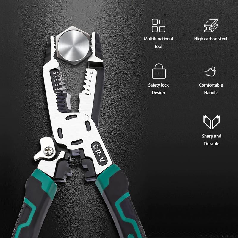 1/2Pcs 10-In-1 Wire Stripper Pliers, Cable Cutters, 9" Multifunctional Combination Plier with Wire Stripper Crimper Cutter, Screw Gripping Pliers Hand Tool for Electrical Engineer Spring Loaded Home