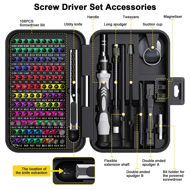 115/132-In-1 Precision Screwdriver Set, Mini Professional Magnetic Repair Tool Kit, Small Screwdriver for Phone, Computer, Watch, Laptop, Macbook, Game Console, Electronic, Toys Repair. Removable Handle. Gift for Man and Women