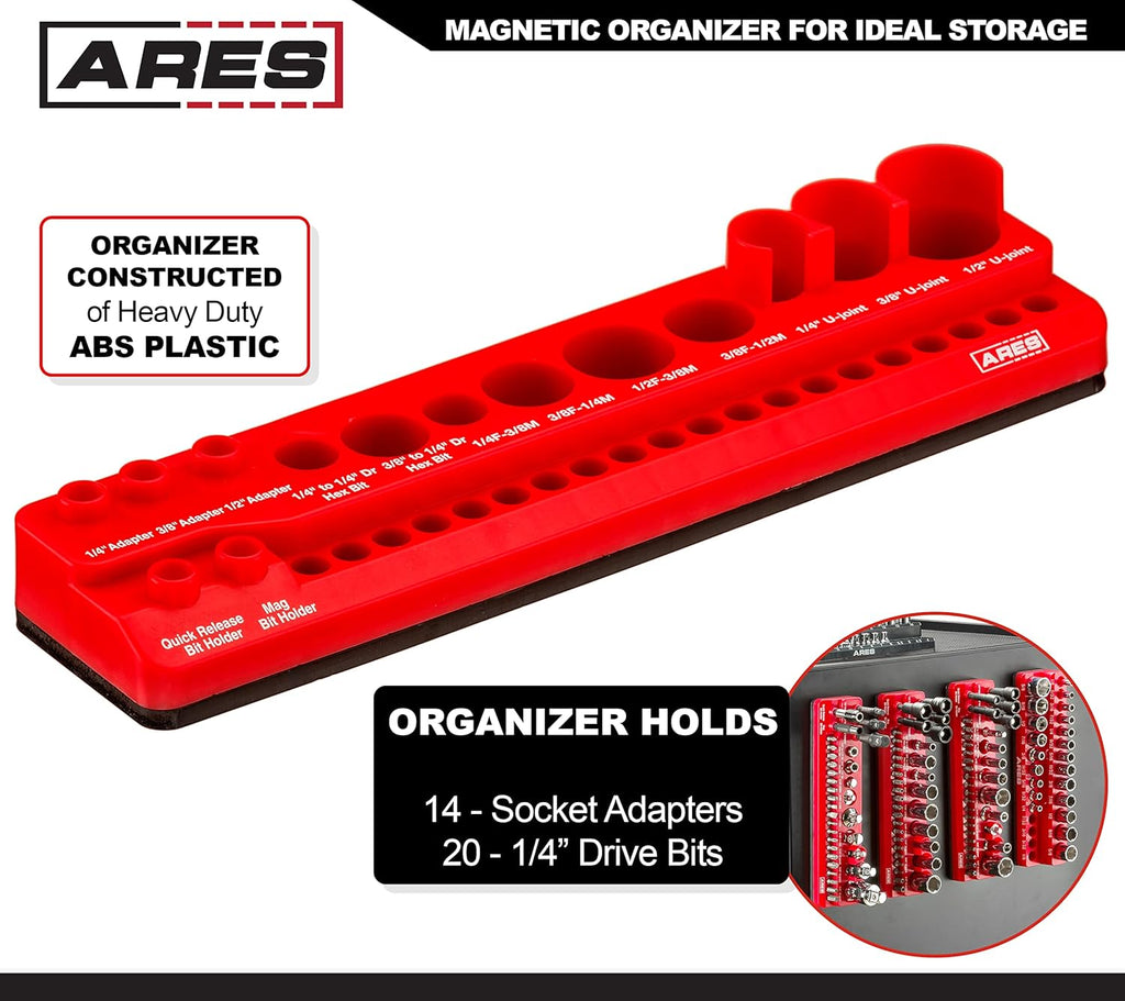 70750-34-Piece Magnetic Tool Accessory Holder - Powerful Magnets Hold Socket Adapters, Universal Joints, Bit Holders, and Bits