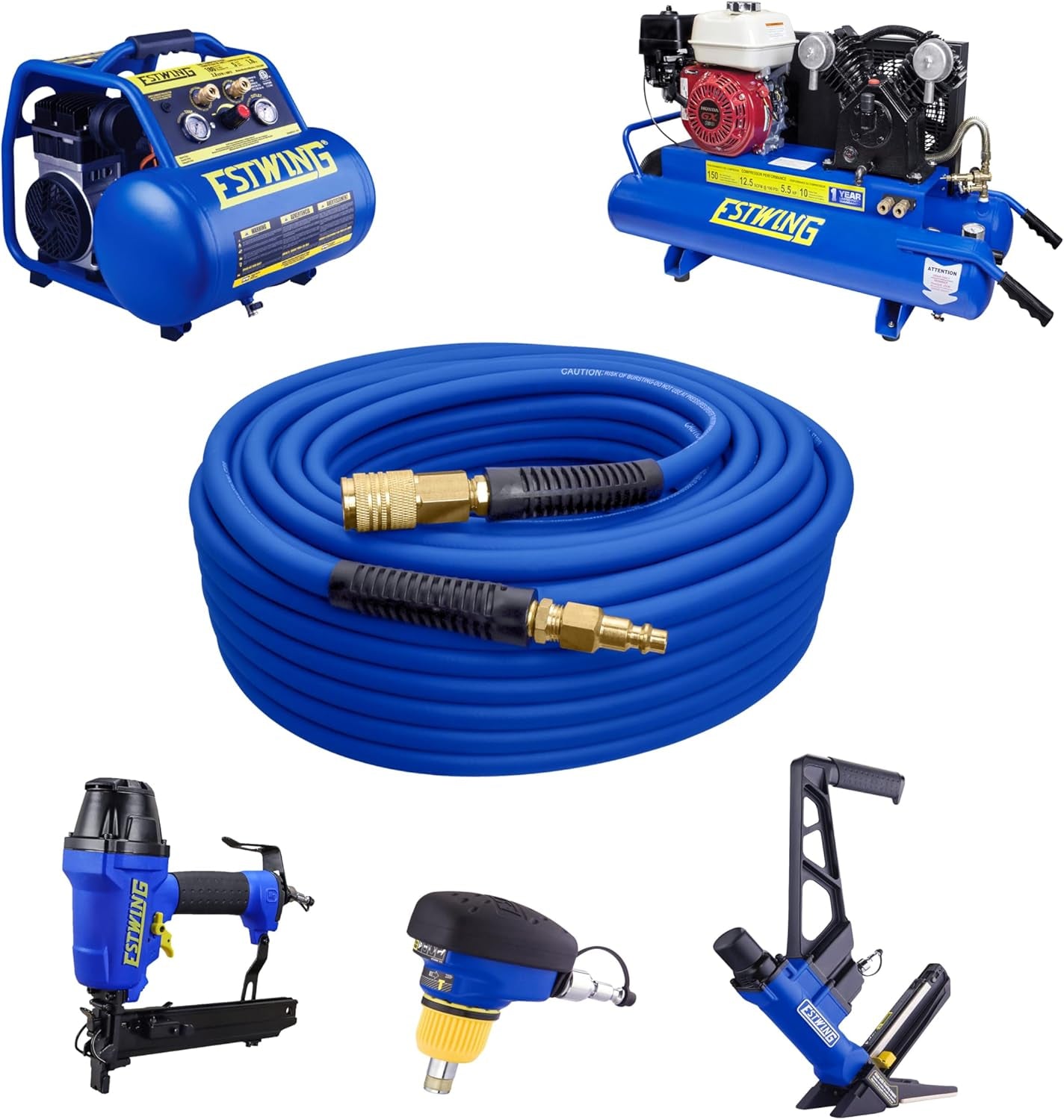 E1450PVCR 1/4" X 50' PVC / Rubber Hybrid Air Hose with Brass 1/4" NPT Industrial Fitting and Universal Quick Connect Coupler