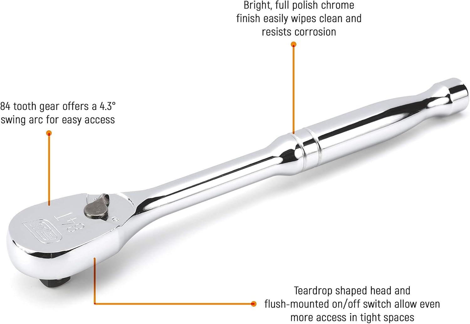 3 Piece 1/4", 3/8" & 1/2" Drive 84 Tooth Full Polish Teardrop Ratchet Set - 81206A-07
