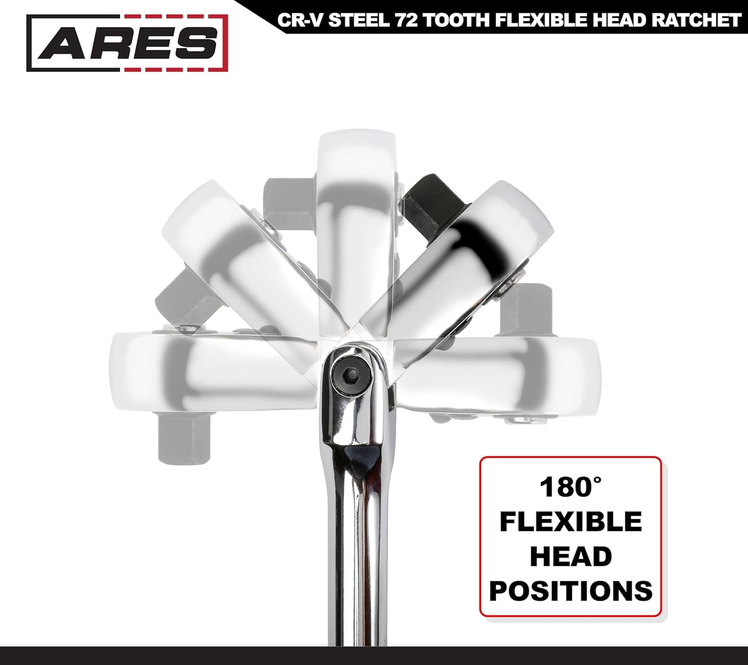 42026 - Flex Head Ratchet - 3/8-Inch Drive 72-Tooth Ratchet - Premium Chrome Vanadium Steel Construction & Chrome Plated Finish - 72-Tooth Quick Release Reversible Design with 5 Degree Swing